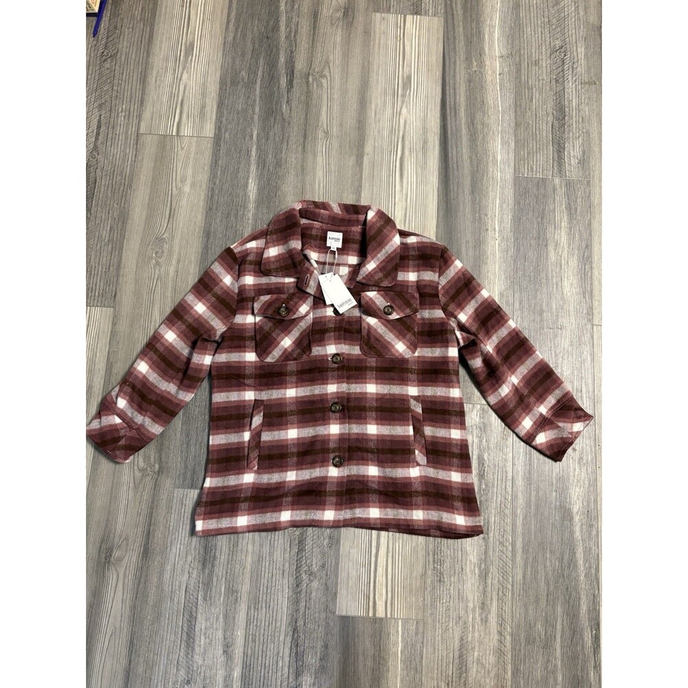 NWT Kensie Soft Flannel Plaid Button Up Burgundy Black Oversized Shacket XLarge